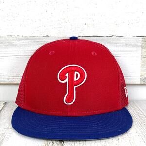 New Era 59Fifty Philadelphia Phillies Fitted Hat 7 1/8 Red MLB Baseball Cap NEW